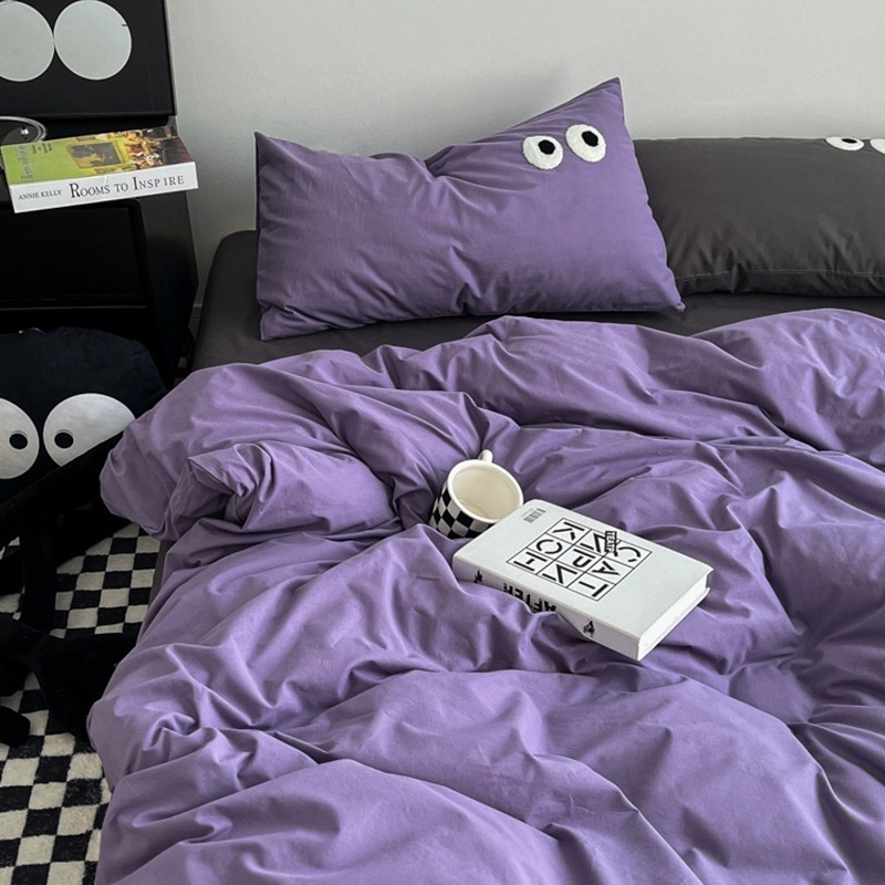 🌟 TICI Đũi | Bộ Chăn Ga Gối 4 Món - Kết Hợp Tinh Tế Cotton Đũi và Hình Thêu Đôi Mắt 🌟