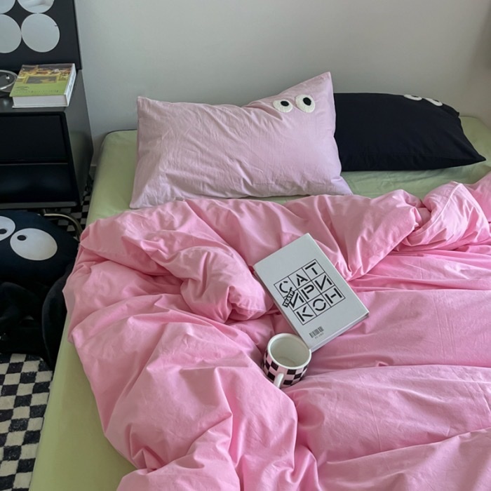 🌟 TICI Đũi | Bộ Chăn Ga Gối 4 Món - Kết Hợp Tinh Tế Cotton Đũi và Hình Thêu Đôi Mắt 🌟