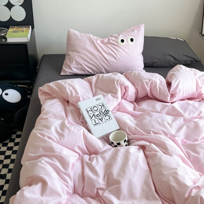 🌟 TICI Đũi | Bộ Chăn Ga Gối 4 Món - Kết Hợp Tinh Tế Cotton Đũi và Hình Thêu Đôi Mắt 🌟