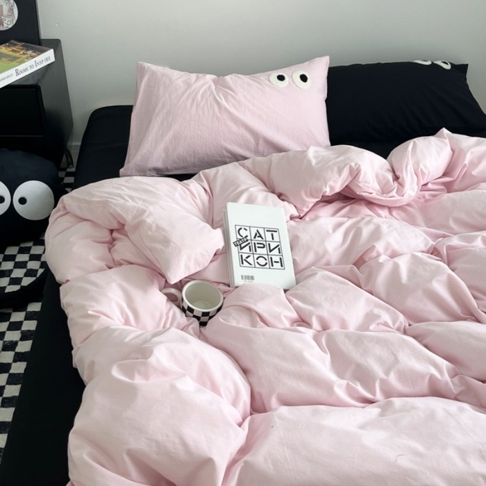 🌟 TICI Đũi | Bộ Chăn Ga Gối 4 Món - Kết Hợp Tinh Tế Cotton Đũi và Hình Thêu Đôi Mắt 🌟