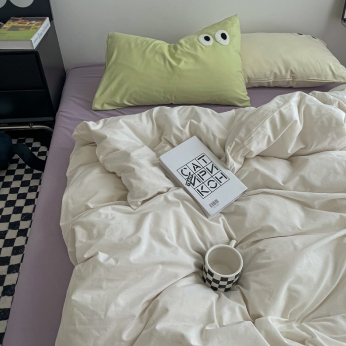 🌟 TICI Đũi | Bộ Chăn Ga Gối 4 Món - Kết Hợp Tinh Tế Cotton Đũi và Hình Thêu Đôi Mắt 🌟