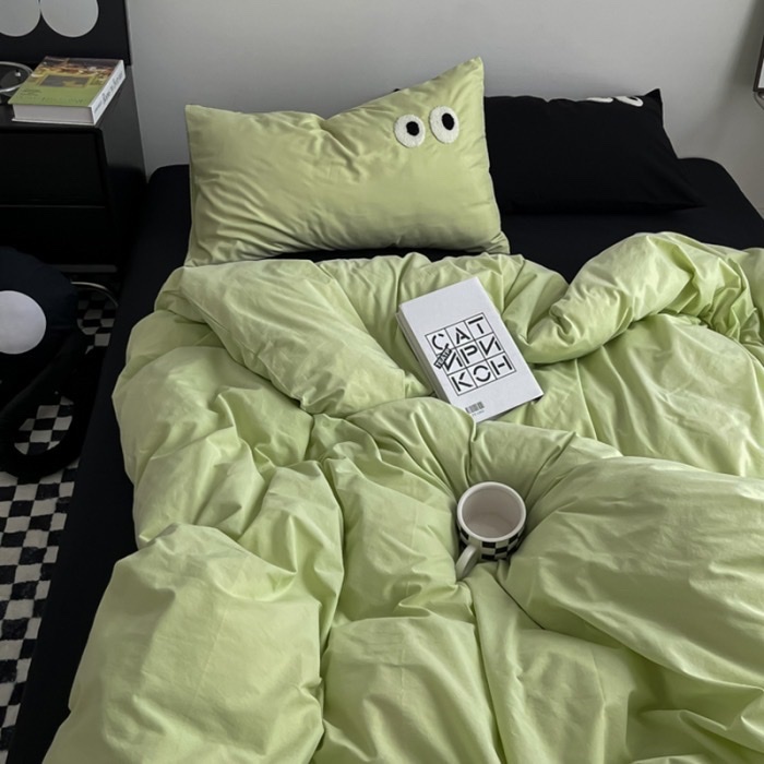🌟 TICI Đũi | Bộ Chăn Ga Gối 4 Món - Kết Hợp Tinh Tế Cotton Đũi và Hình Thêu Đôi Mắt 🌟