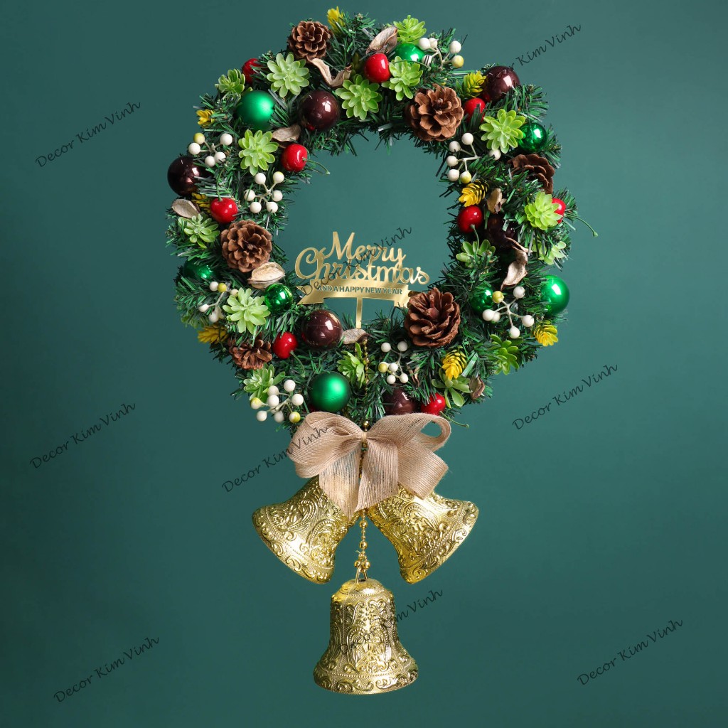 Vòng Hoa D97 40CM Trang Trí Noel Kèm Đèn, Vòng Nguyệt Quế Trang Trí Giáng Sinh