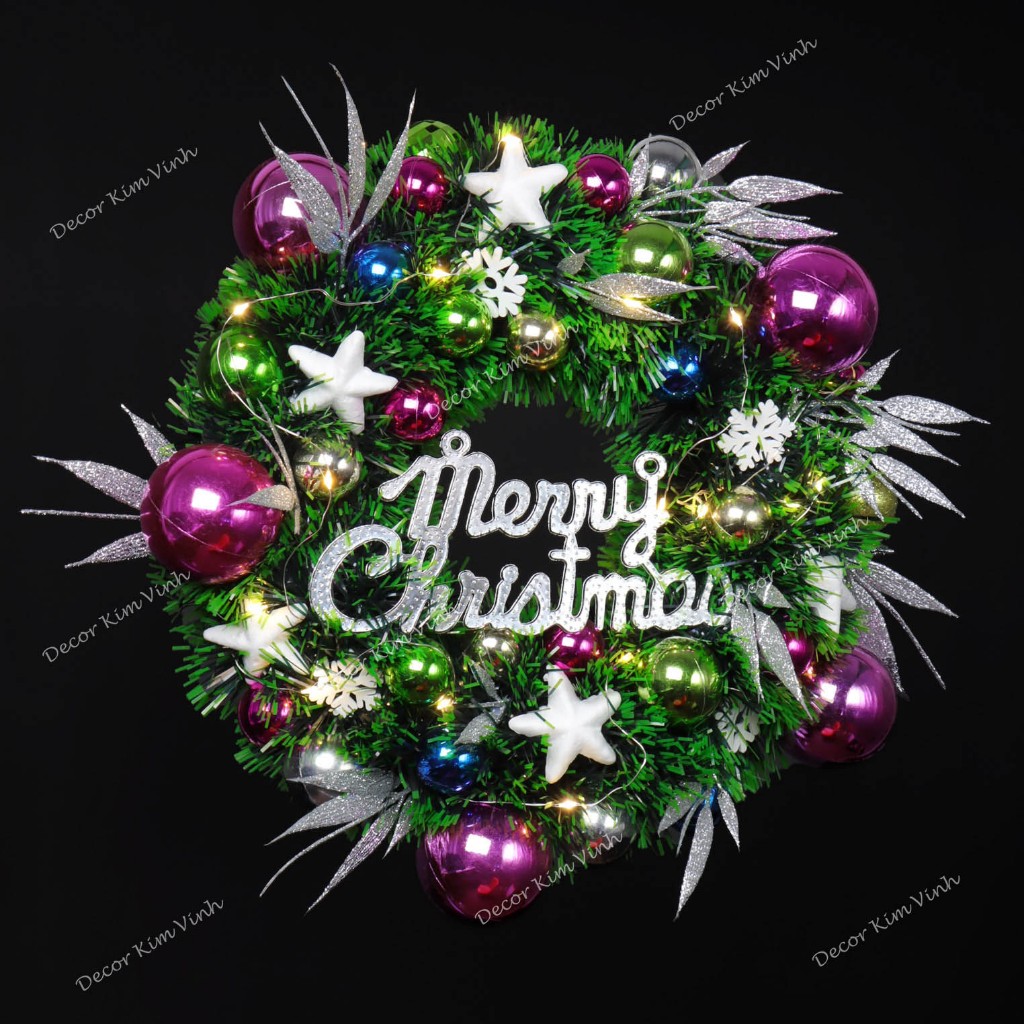 Vòng Hoa D103 30CM Trang Trí Noel Kèm Đèn, Vòng Nguyệt Quế Trang Trí Giáng Sinh