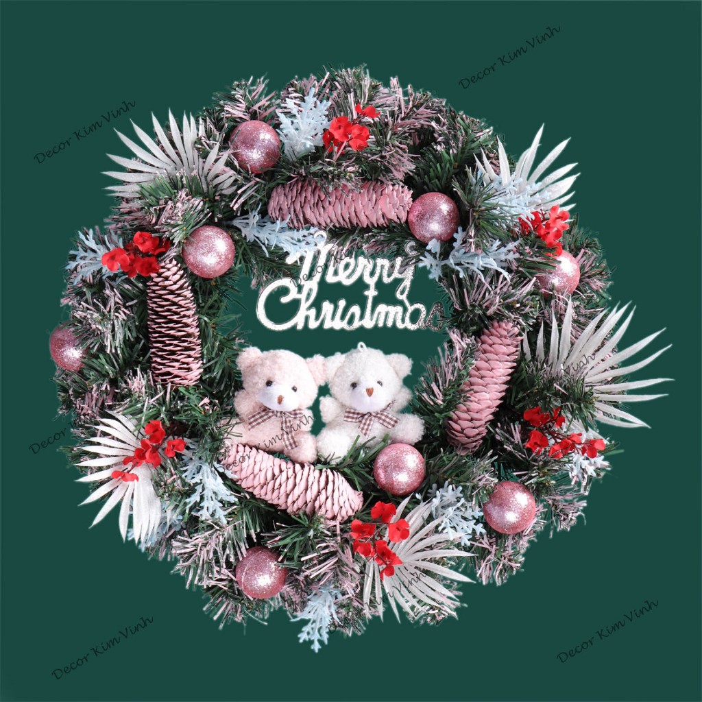 Vòng Hoa D99 40CM Trang Trí Noel Kèm Đèn, Vòng Nguyệt Quế Trang Trí Giáng Sinh