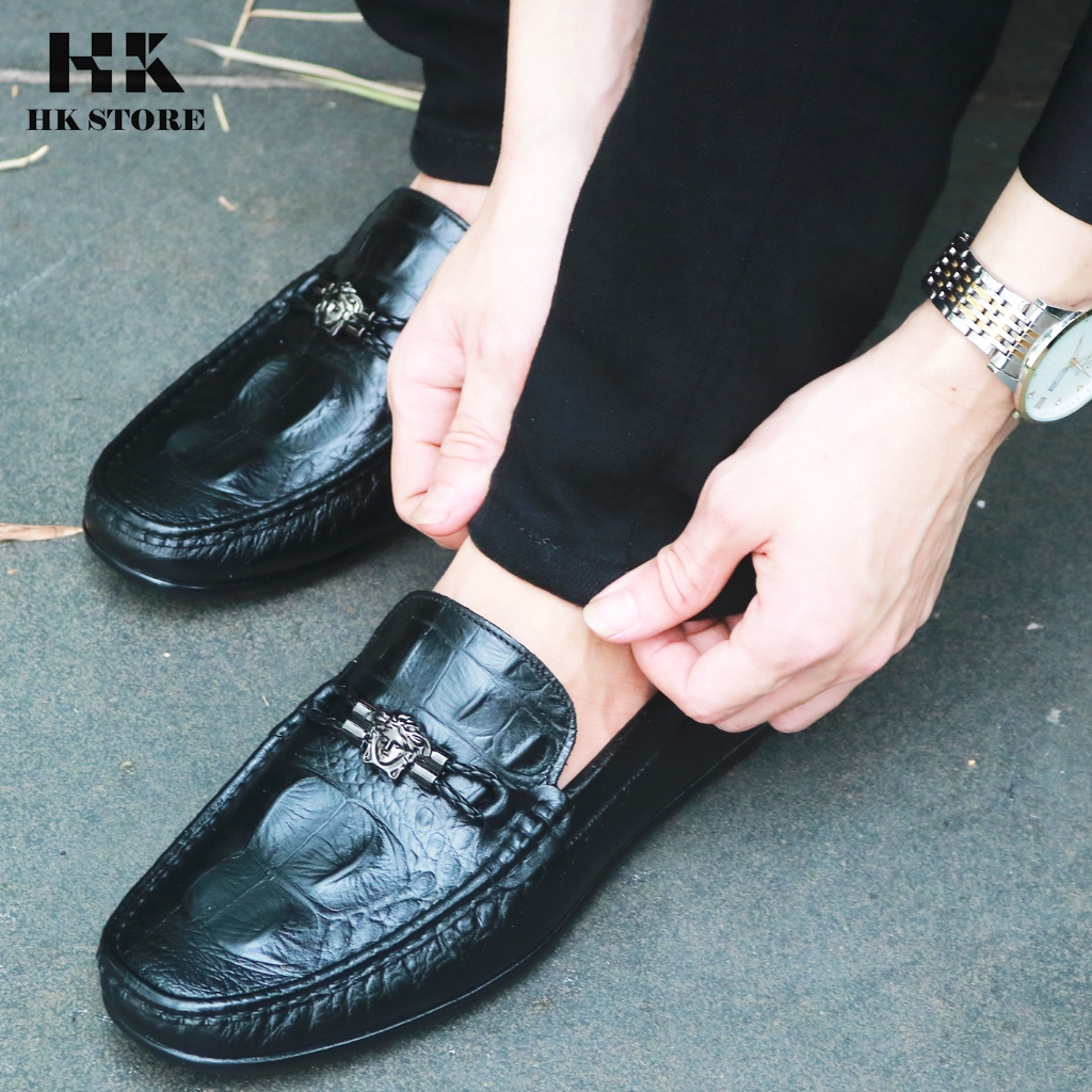 Giày mọi nam da bò dập vân cá sấu thòi trang đẹp mắt , dễ dàng phối đồ , đi lại êm chân mềm mại