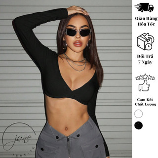 Áo croptop nữ tay dài ôm body JUNE.SG áo tay dài nữ áo nữ tay dài D053
