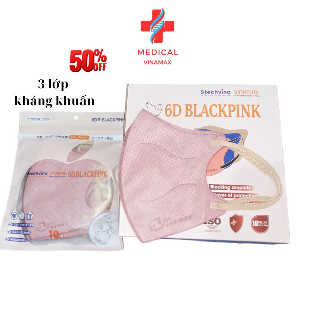 Khẩu trang 6D BLACKPINK  Airfit, kháng khuẩn 3 lớp mềm mại dễ chịu