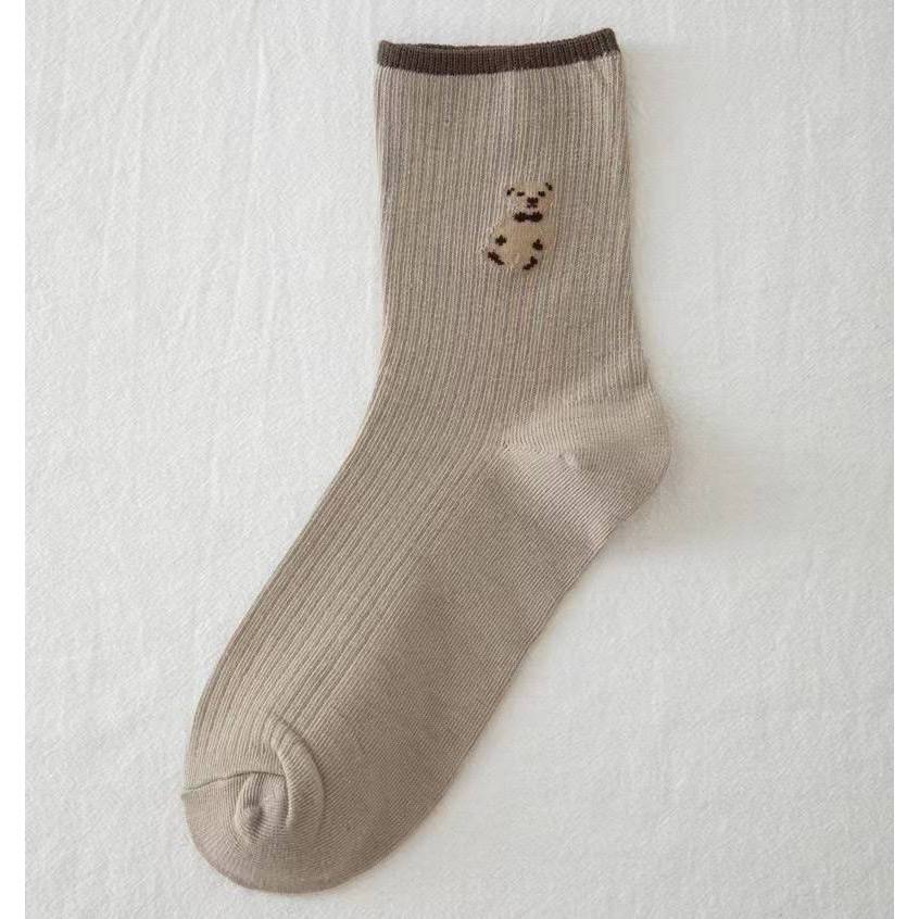 Combo 5 đôi Tất vớ nam nữ đàn hồi co giãn 4 chiều họa tiết gấu phong cách Hàn Quốc