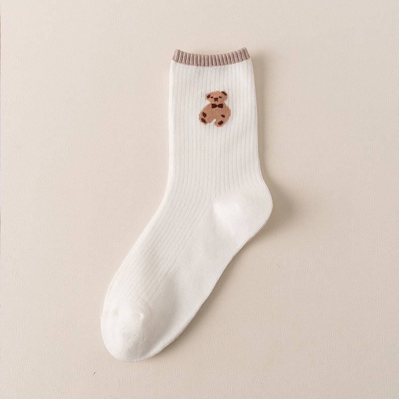 Combo 5 đôi Tất vớ nam nữ đàn hồi co giãn 4 chiều họa tiết gấu phong cách Hàn Quốc