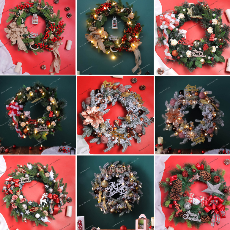 Vòng Hoa Noel Lớn 60cm Kèm Đèn Cao Cấp Sang Trọng Trang Trí Noel Giáng Sinh