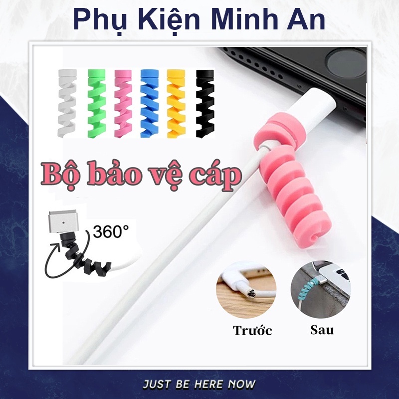 Bộ 02 Dây Quấn Cáp Sạc Dây Quấn Lò Xo Silicon Bảo Vệ Cáp Điện Thoại Tai Nghe Cáp Dữ Liệu Chống Đứt Gãy Nhiều Màu