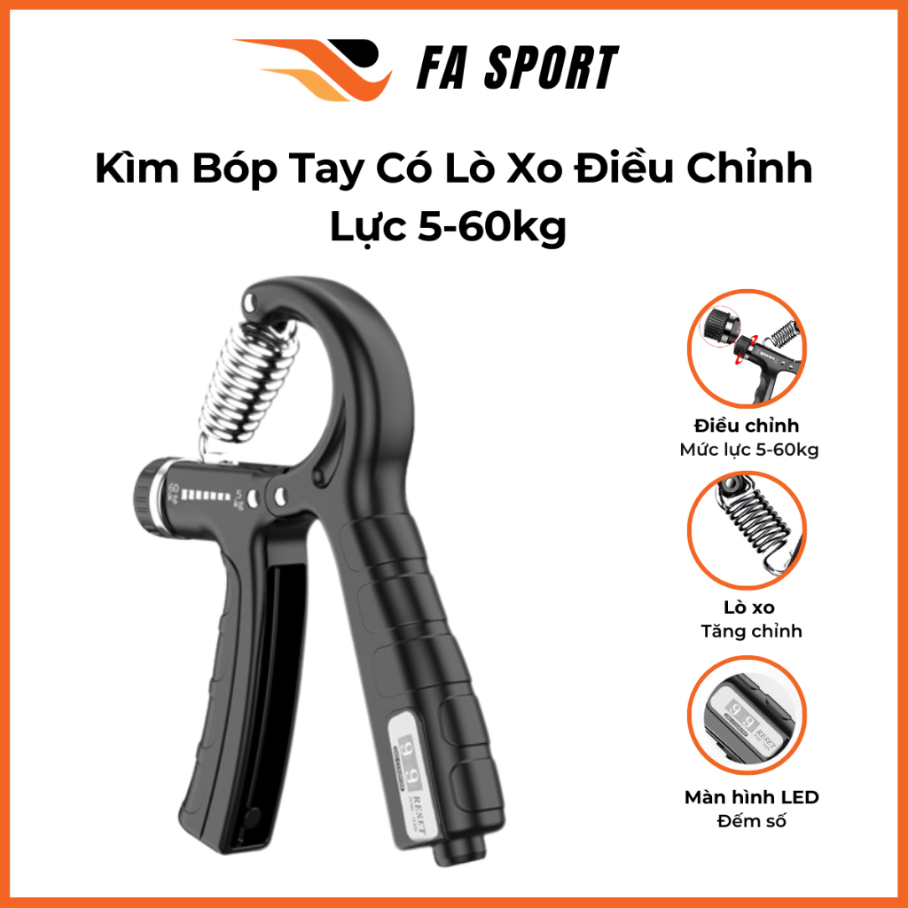 Kìm Bóp Tập Cơ Tay Có Lò Xo Điều Chỉnh Lực 5-60kg Tập Gym, Tập Lực Tại Nhà