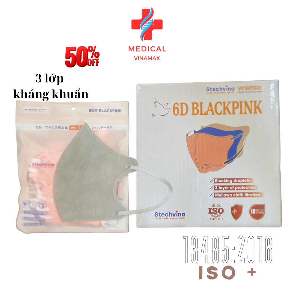 Khẩu trang 6D BLACKPINK  Airfit, kháng khuẩn 3 lớp mềm mại dễ chịu