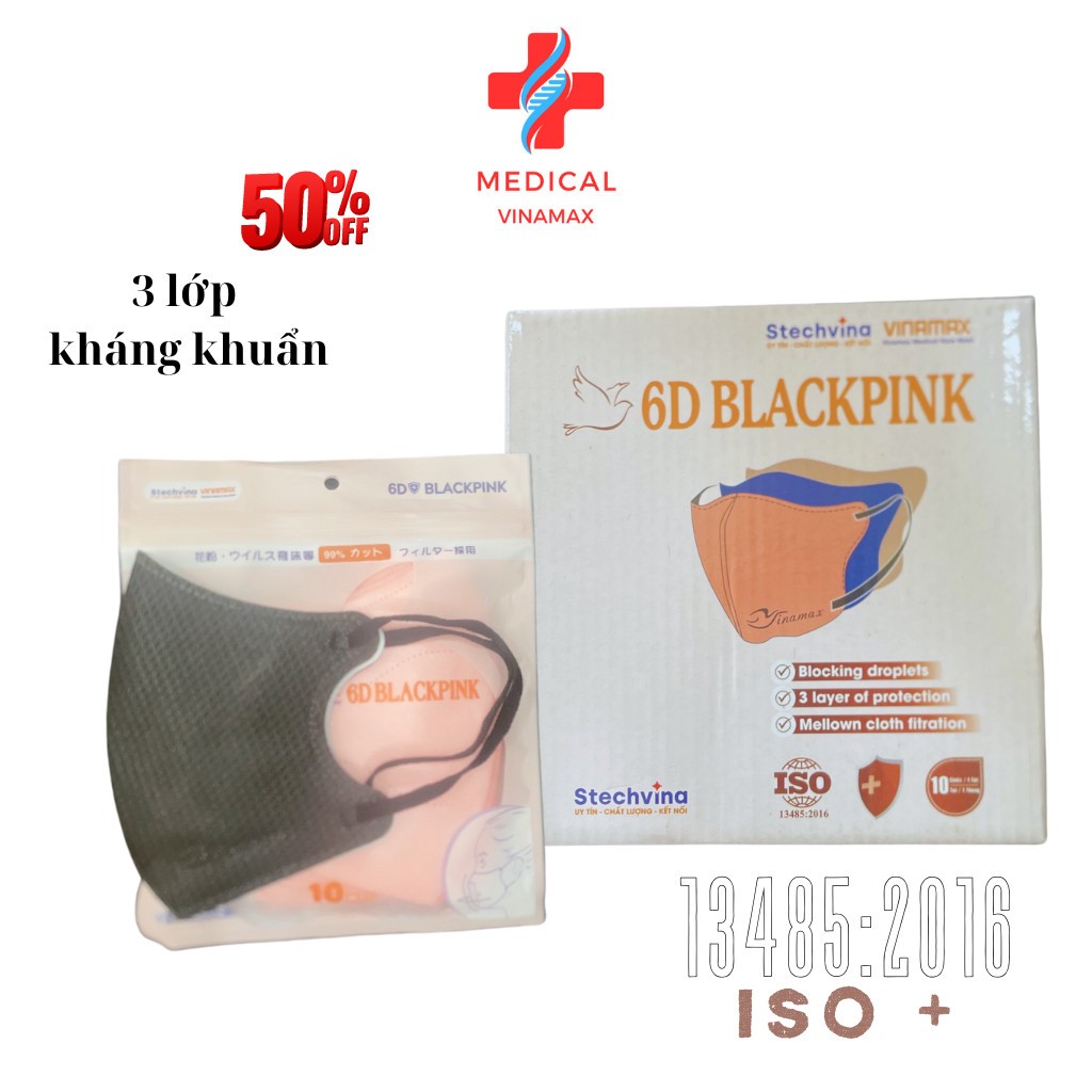 Khẩu trang 6D BLACKPINK  Airfit, kháng khuẩn 3 lớp mềm mại dễ chịu