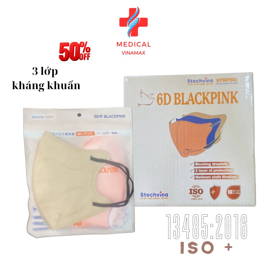 Khẩu trang 6D BLACKPINK  Airfit, kháng khuẩn 3 lớp mềm mại dễ chịu