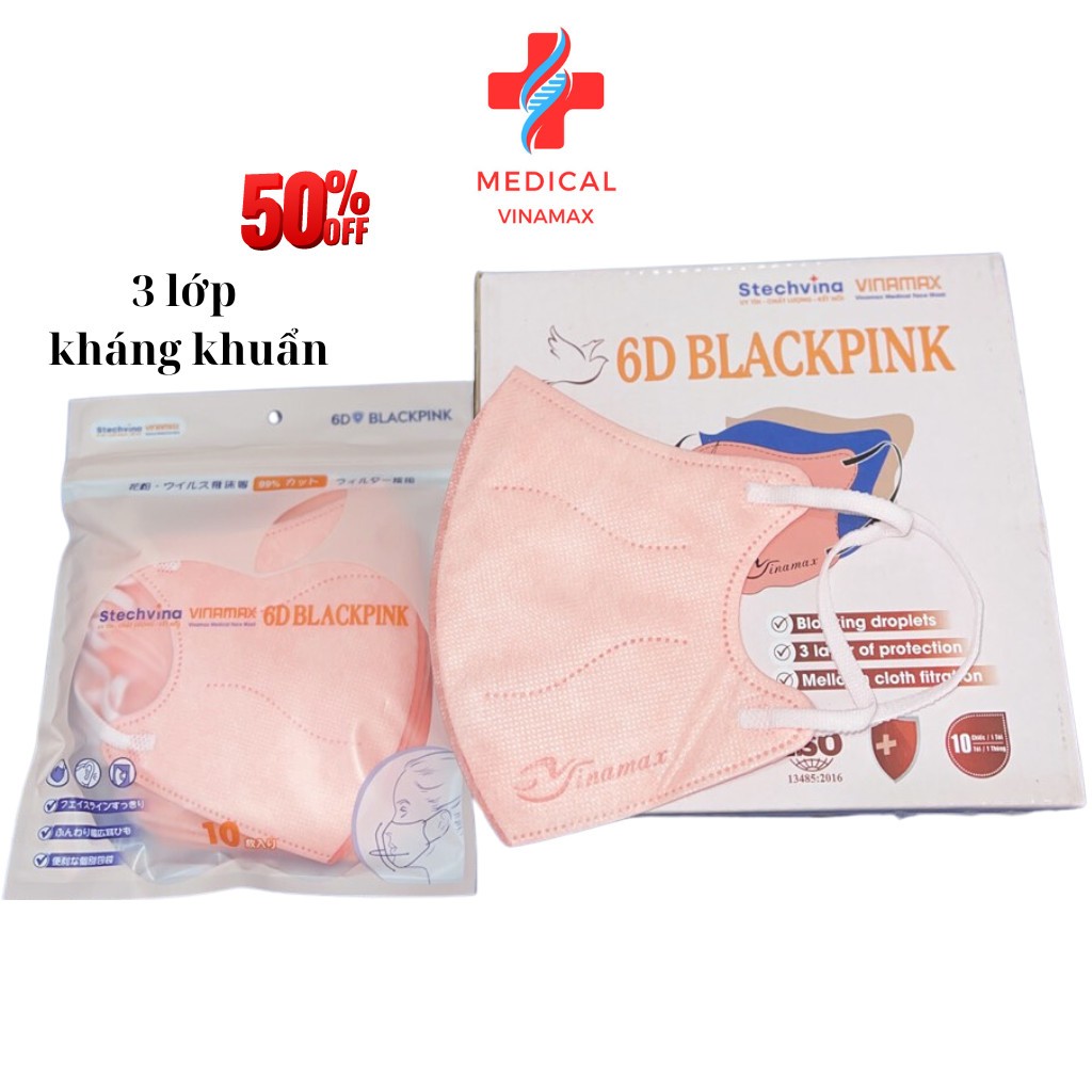 Khẩu trang 6D BLACKPINK  Airfit, kháng khuẩn 3 lớp mềm mại dễ chịu