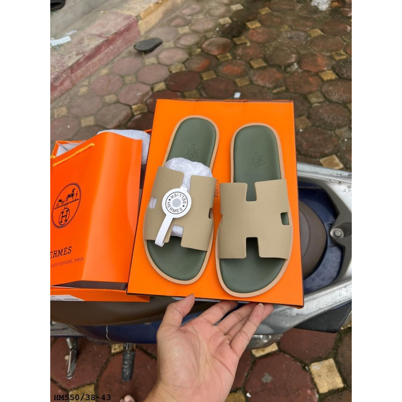 Dép lê HM đế gỗ - dép da qai be đế xanh siêu hot ảnh video tại shop