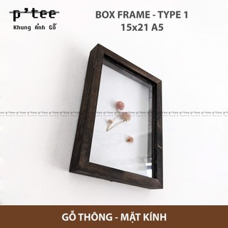 Khung Ảnh Gỗ Box 15x21 Stain Nâu - Khung Hình Gỗ Thông Mặt Kính Trang Trí Treo Tường Để Bàn - Wood Frame by P'Tee
