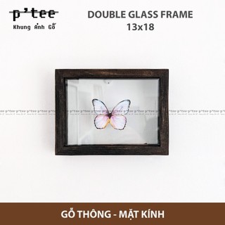 Khung Ảnh Gỗ 2 Kính 13x18 Nâu - Khung Hình Gỗ Thông Mặt Kính Trang Trí Treo Tường Để Bàn - Wood Frame by P'Tee