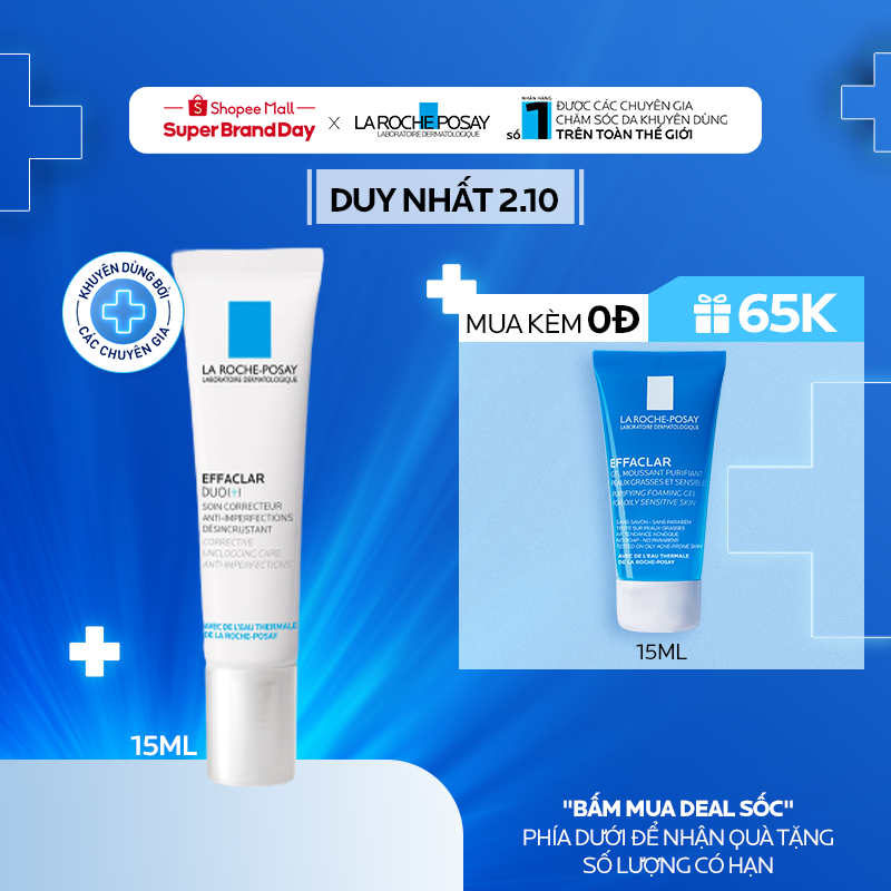 Kem giảm mụn ngăn ngừa vết thâm & mụn tái phát La Roche-Posay Effaclar Duo+ 15ml | BigBuy360 - bigbuy360.vn