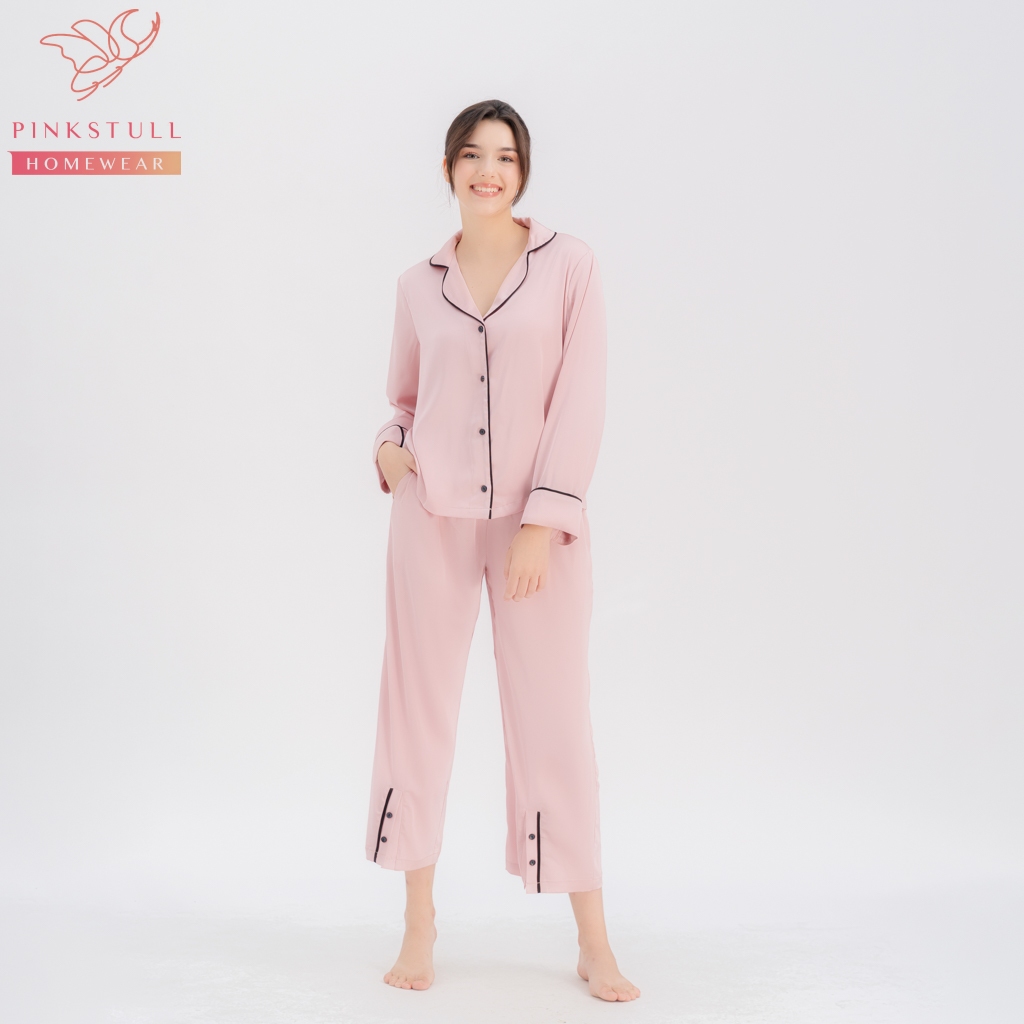 Bộ đồ ngủ Pijama Pinkstull tay dài quần dài xẻ tà quần hồng, xanh ngọc, xanh đậm