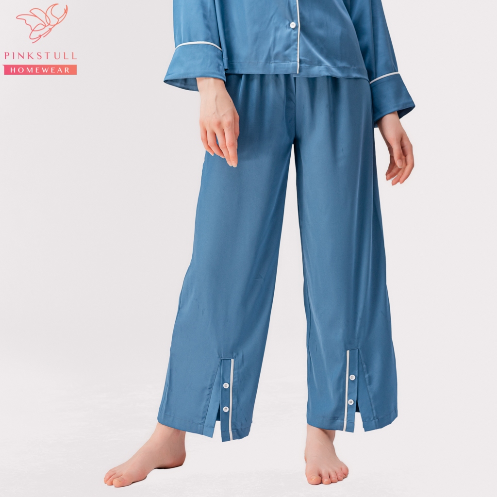 Bộ đồ ngủ Pijama Pinkstull tay dài quần dài xẻ tà quần hồng, xanh ngọc, xanh đậm