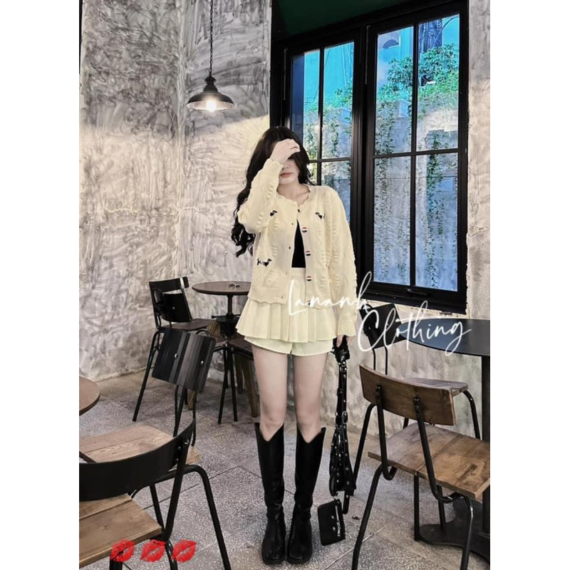 ÁO LEN CADIGAN VIỀN SÓNG CHÓ THÊU HÀNG QC