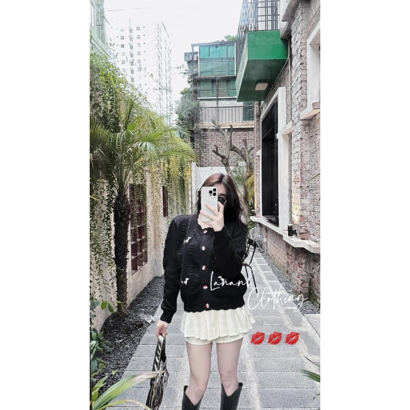 ÁO LEN CADIGAN VIỀN SÓNG CHÓ THÊU HÀNG QC