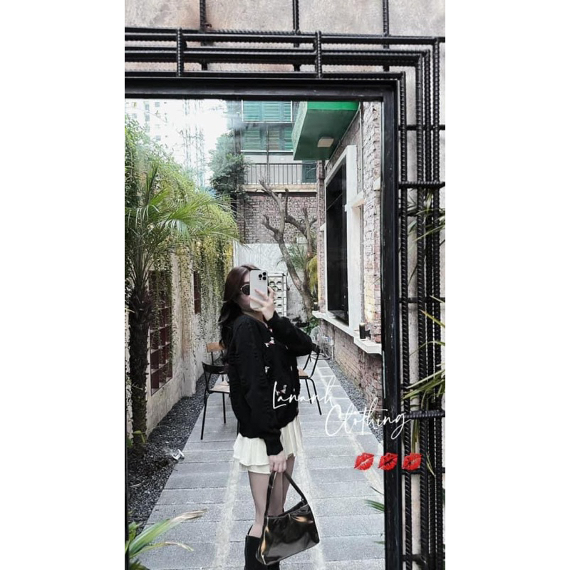 ÁO LEN CADIGAN VIỀN SÓNG CHÓ THÊU HÀNG QC