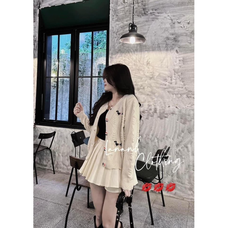 ÁO LEN CADIGAN VIỀN SÓNG CHÓ THÊU HÀNG QC