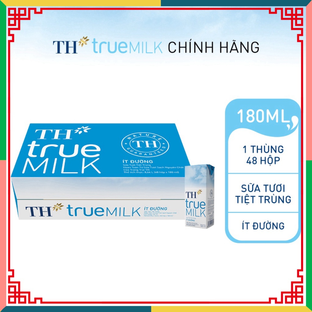 Thùng 48 hộp sữa tươi tiệt trùng  ít đường TH True Milk 180ml