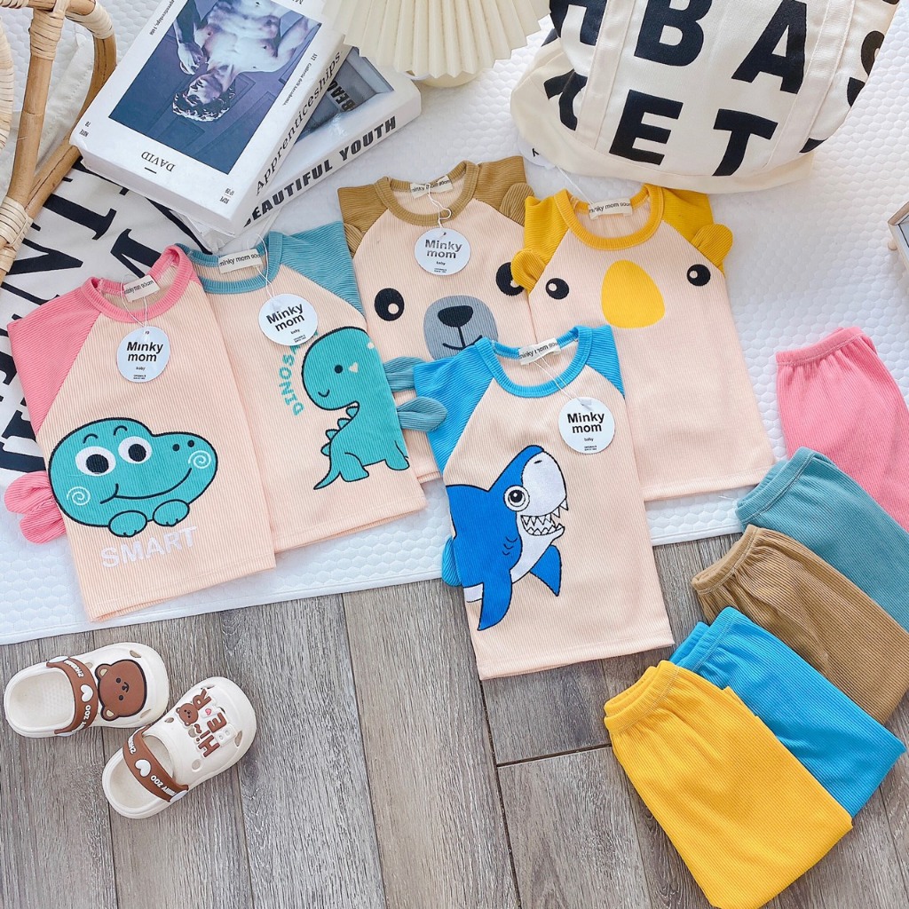 Bộ dài tay minkymom thu đông kẻ cho trẻ em bé trai gái đi học đi chơi cực ấm