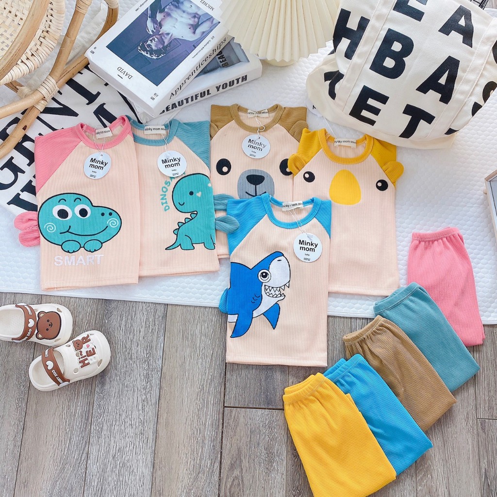 Bộ dài tay minkymom thu đông kẻ cho trẻ em bé trai gái đi học đi chơi cực ấm