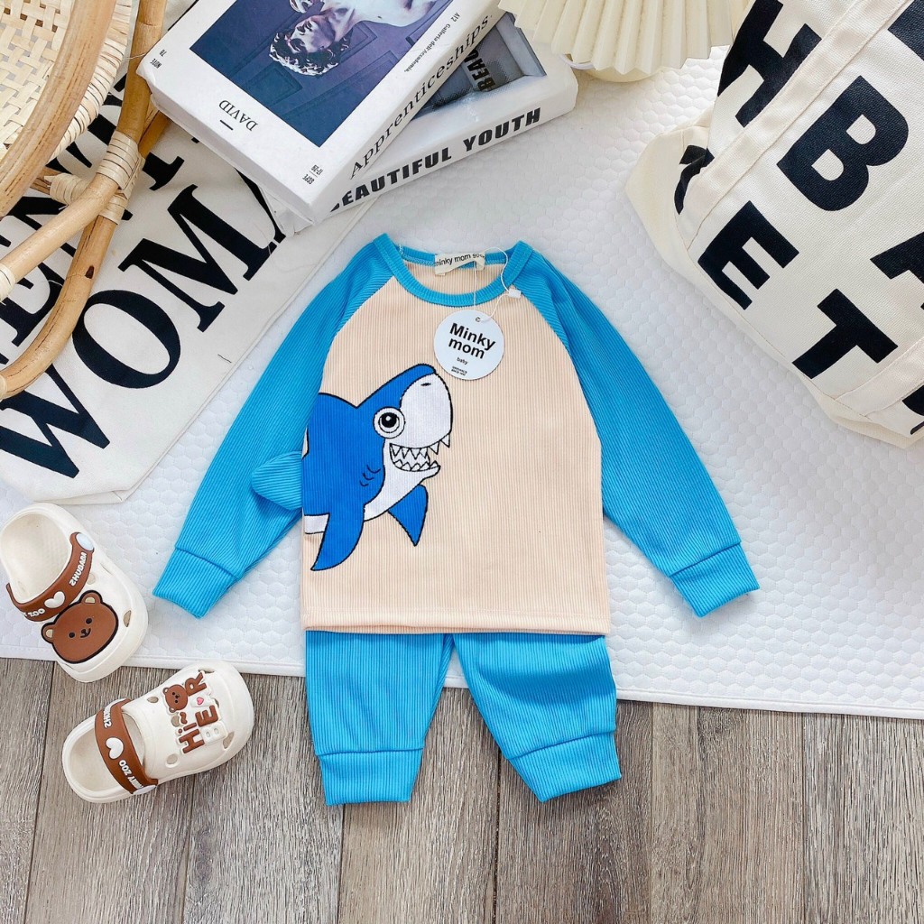 Bộ dài tay minkymom thu đông kẻ cho trẻ em bé trai gái đi học đi chơi cực ấm