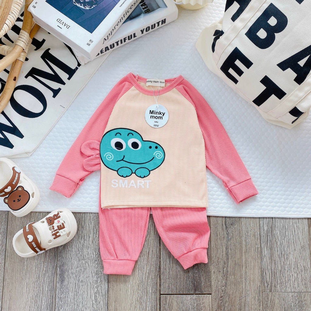 Bộ dài tay minkymom thu đông kẻ cho trẻ em bé trai gái đi học đi chơi cực ấm