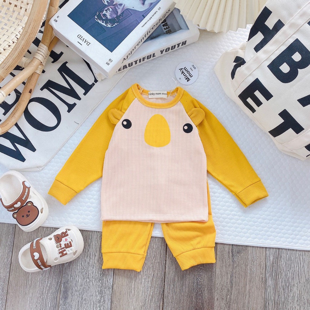 Bộ dài tay minkymom thu đông kẻ cho trẻ em bé trai gái đi học đi chơi cực ấm