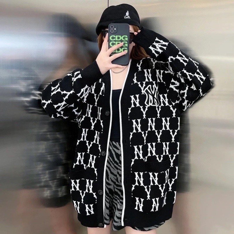 Áo khoác Cadigan in kín N..Y , áo khoác nỉ nam nữ, khóa kéo sịn xò, dáng Unisex 38-60kg