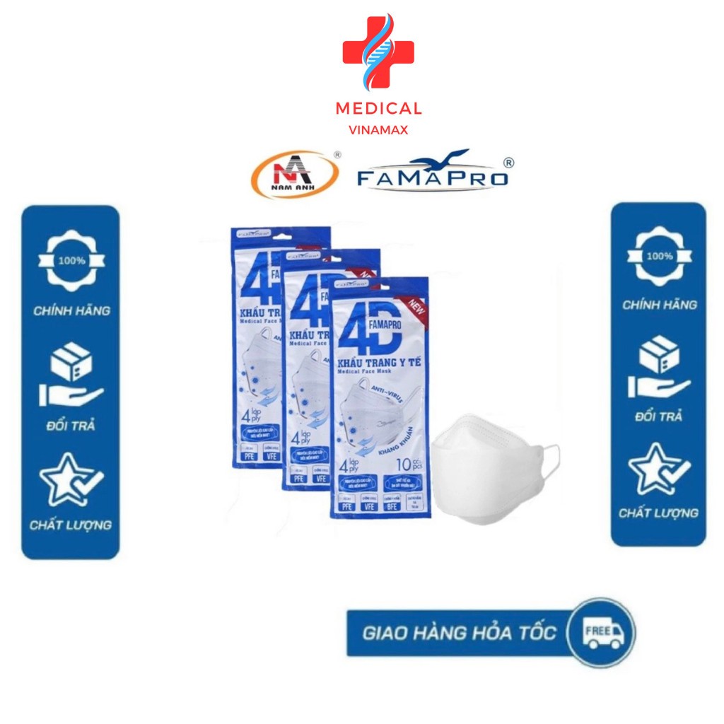 Khẩu trang 4d hộp Nam Anh , kf 94 túi Nam Anh chính hãng combo 50 chiếc