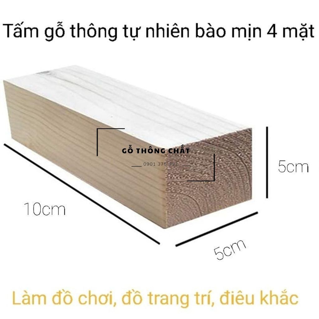 Khối gỗ thông tự nhiên 15 × 5 × 5cm làm đồ trang trí, đồ chơi, tập điêu khắc