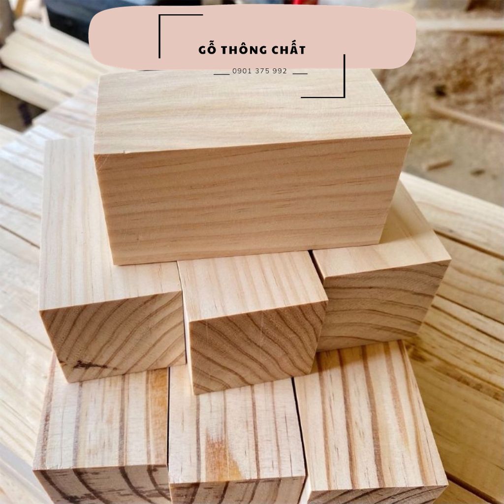 Khối gỗ thông tự nhiên 15 × 5 × 5cm làm đồ trang trí, đồ chơi, tập điêu khắc