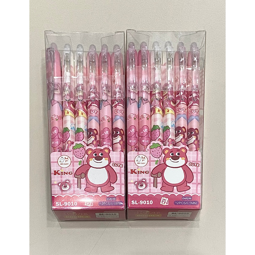 Bút gel xoá được dạng bấm, hình gấu dâu và hoạt hình dễ thương