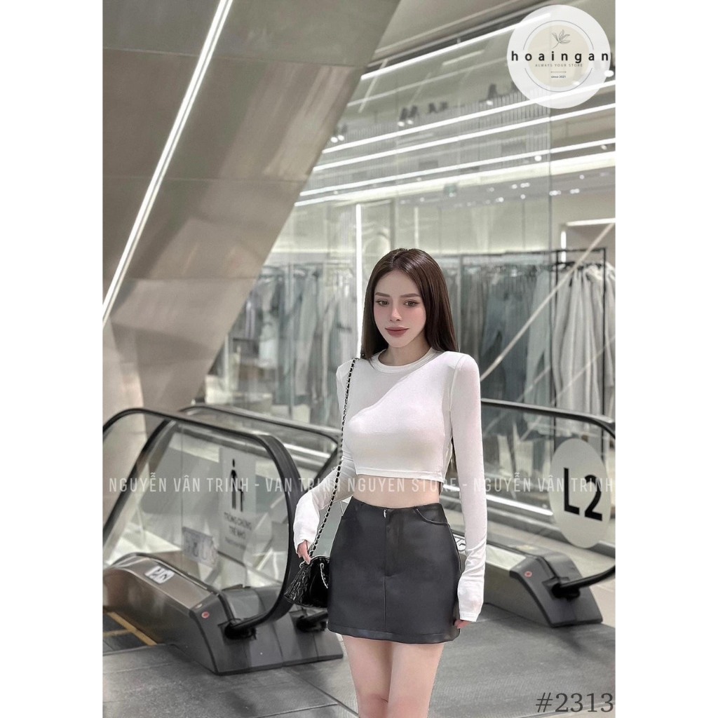 Chân váy ngắn da chữ A trơn basic HiNa CV0123 QCCC QCL1