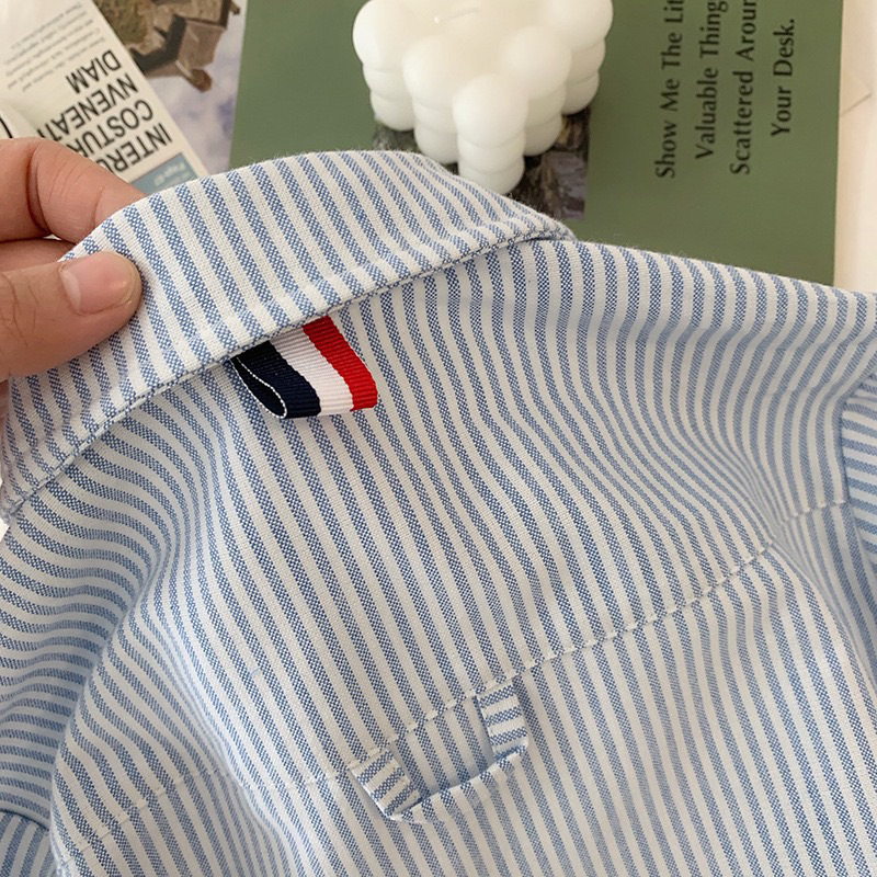 Áo sơ mi dài tay bé trai bé gái MONDAY KIDS, áo sơ mi kẻ sọc thời trang Hàn Quốc cho bé