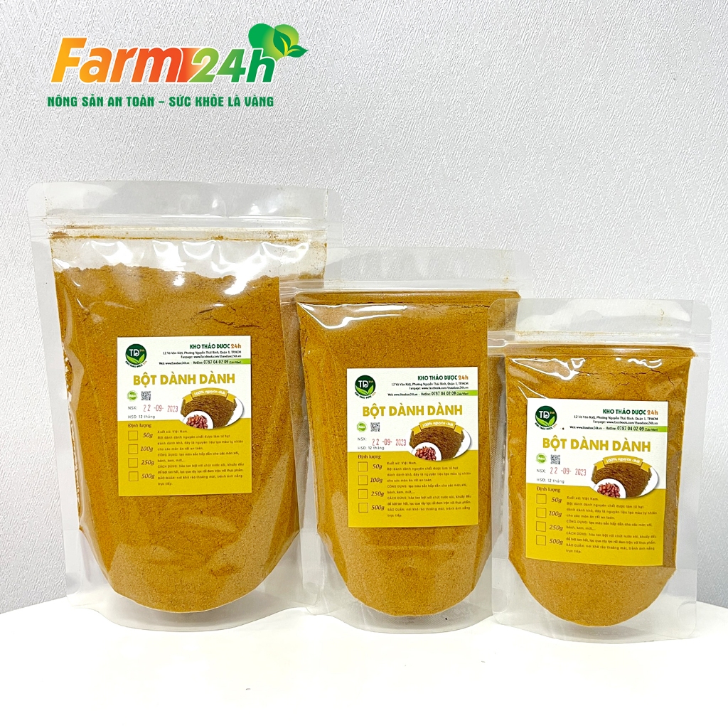 Bột quả dành dành nguyên chất 100%, tạo màu vàng tự nhiên, dùng làm xôi, bánh, thạch chè, rau câu, mứt, ATVSTP