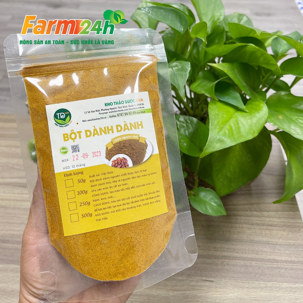 Bột quả dành dành nguyên chất 100%, tạo màu vàng tự nhiên, dùng làm xôi, bánh, thạch chè, rau câu, mứt, ATVSTP