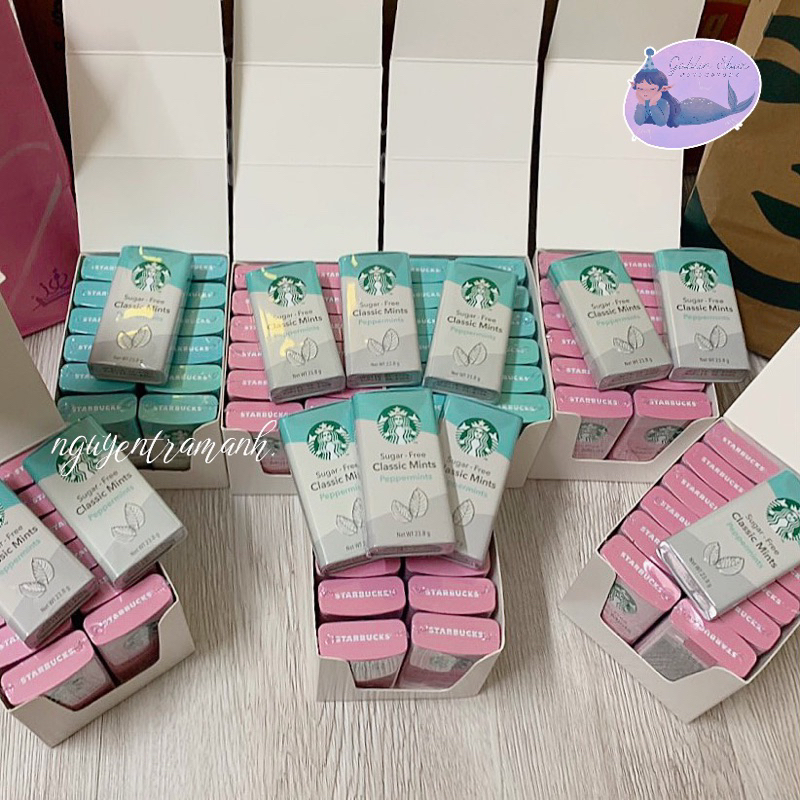 STARBUCKS BOX 12 HỘP KẸO NGẬM SUGAR-FREE VỊ BẠC HÀ VÀ ĐÀO 🌿🍑