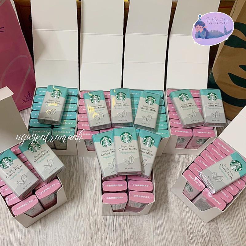STARBUCKS BOX 12 HỘP KẸO NGẬM SUGAR-FREE VỊ BẠC HÀ VÀ ĐÀO 🌿🍑