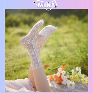 Tất ren lưới Lolita, Vớ voan mỏng trong suốt họa tiết hình hoa cổ cao điệu đà cho nữ Miina tất - T039