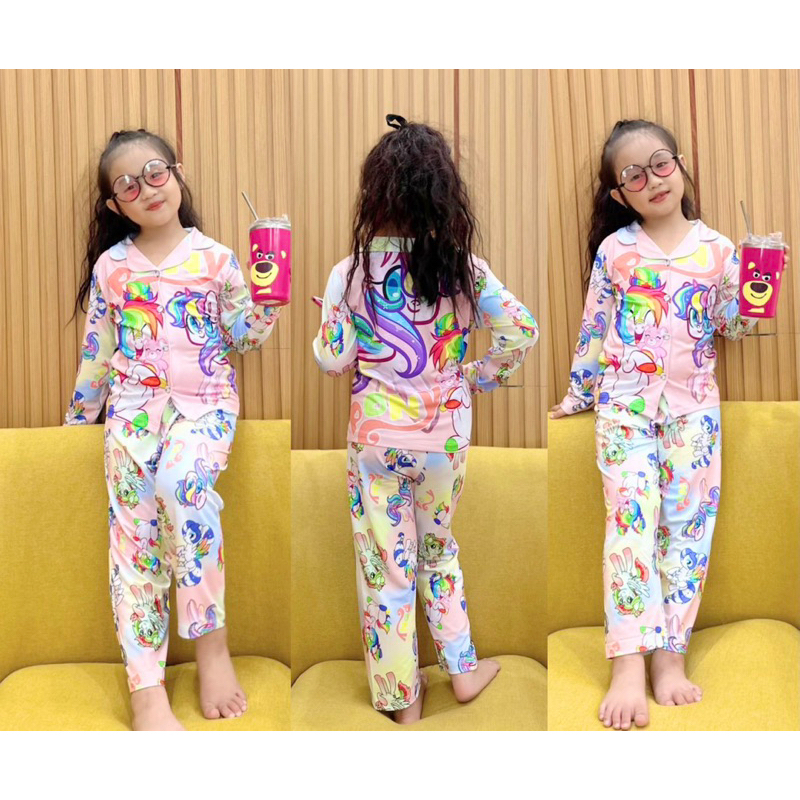 Bộ tay dài quần dài cho bé trai bé gái thun lạnh in hình đẹp size nhí từ 9 đến 22kg